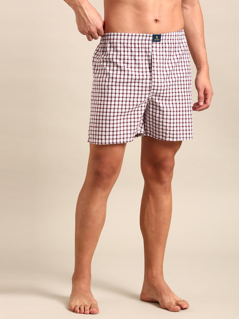 White & Brown Checked Cotton Boxer
